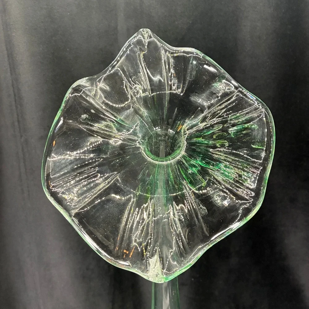 Jack in the Pulpit Vase Green Art Glass Mid Century Modern 16.5 inch